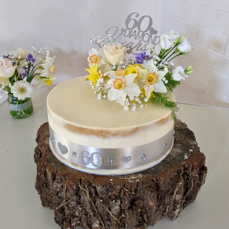 60th Wedding Anniversary Floral decorated wedding anniversary cake